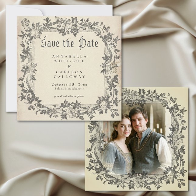Medieval Fantasy Vintage Black Etching Photo Save The Date (Medieval Fantasy Vintage Black Etching Photo Save The Date)
