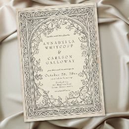 Medieval Fantasy Vintage Black Etching Wedding Invitation