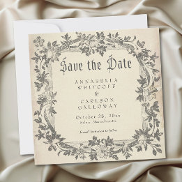 Medieval Fantasy Vintage Black Etching Wedding Save The Date