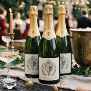 Medieval Fantasy Vintage Black Etching Wedding Sparkling Wine Label