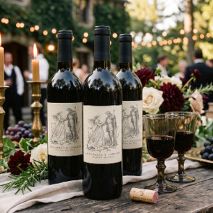 Medieval Fantasy Vintage Black Etching Wedding Wine Label