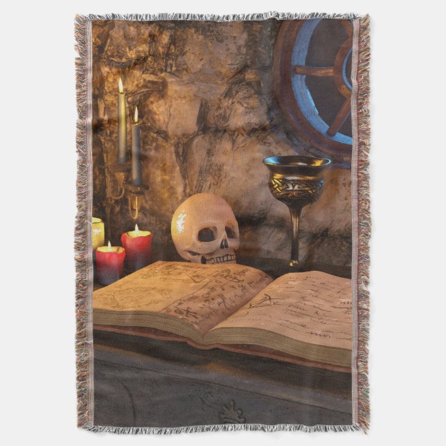 Medieval Fantasy Wizard's Study Throw Blanket (Front Vertical)