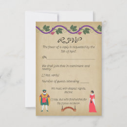 Medieval Faux Parchment Grapevine Wedding RSVP Card