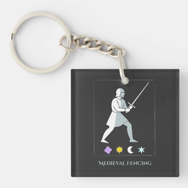 Medieval Fencing – Knight Stance Minimalist Design Keychain (Front)
