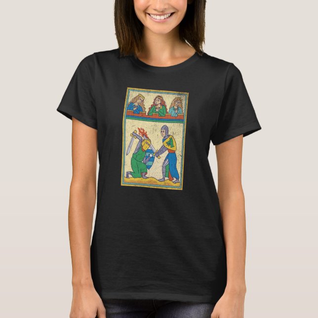 Medieval Fight Retro Tarot Card medieval Cool Vint T-Shirt (Front)