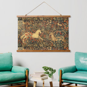 Medieval Flemish Unicorn & Stag Print Hanging Tapestry
