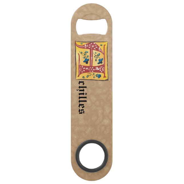 Medieval Floral Illuminated Letter A Monogram Bar Key (Front)