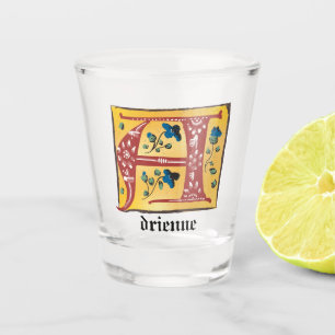Medieval Floral Illuminated Letter A Monogram Shot Glass