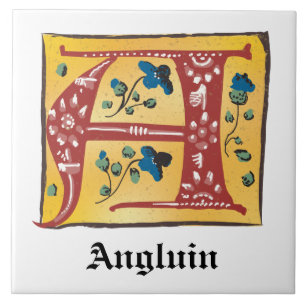 Medieval Floral Illuminated Letter A Monogram Tile