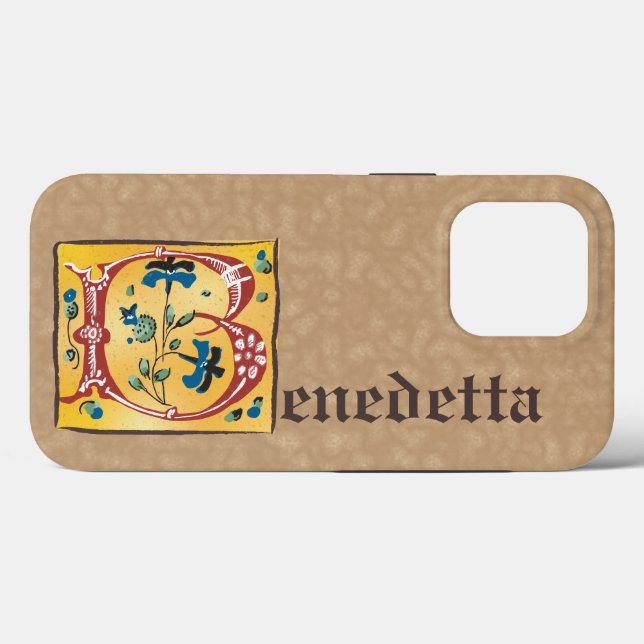 Medieval Floral Illuminated Letter B Monogram Case-Mate iPhone Case (Back (Horizontal))