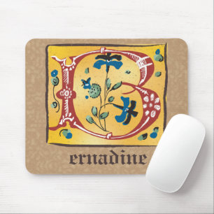 Medieval Floral Illuminated Letter B Monogram Mouse Pad