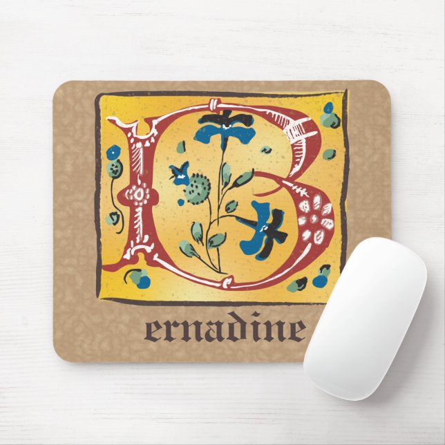 Medieval Floral Illuminated Letter B Monogram Mouse Pad (With Mouse)