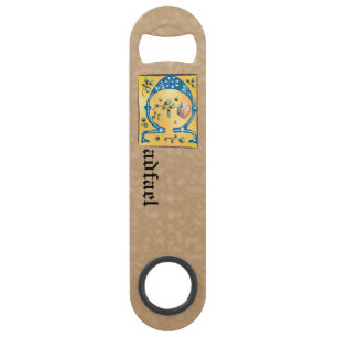 Medieval Floral Illuminated Letter C Monogram Bar Key