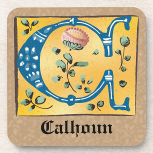 Medieval Floral Illuminated Letter C Monogram Coaster