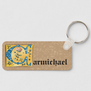Medieval Floral Illuminated Letter C Monogram Keychain