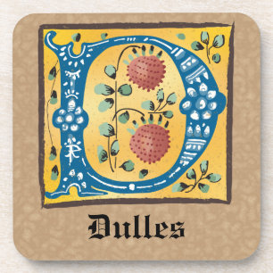 Medieval Floral Illuminated Letter D Monogram Coaster