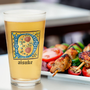 Medieval Floral Illuminated Letter D Monogram Glass