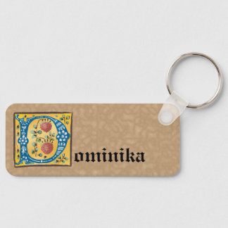 Medieval Floral Illuminated Letter D Monogram Keychain