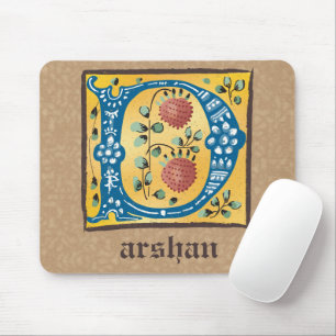 Medieval Floral Illuminated Letter D Monogram Mouse Pad