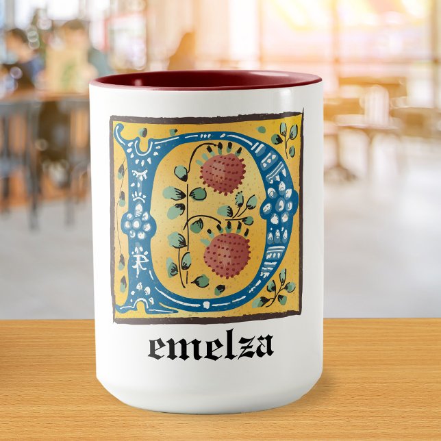 Medieval Floral Illuminated Letter D Monogram Mug (Creator Uploaded)
