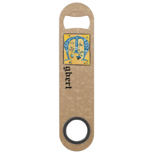 Medieval Floral Illuminated Letter E Monogram Bar Key