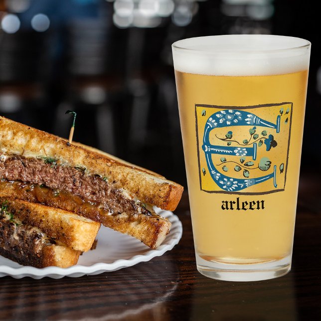 Medieval Floral Illuminated Letter E Monogram Glass (Creator Uploaded)