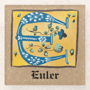 Medieval Floral Illuminated Letter E Monogram Glass Coaster