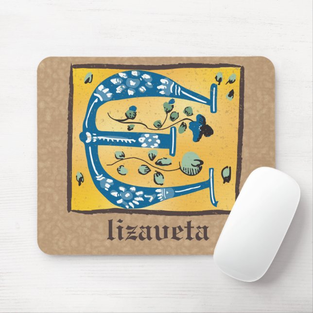 Medieval Floral Illuminated Letter E Monogram Mouse Pad (With Mouse)