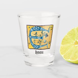 Medieval Floral Illuminated Letter E Monogram Shot Glass