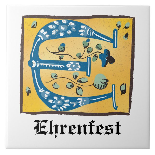 Medieval Floral Illuminated Letter E Monogram Tile (Front)
