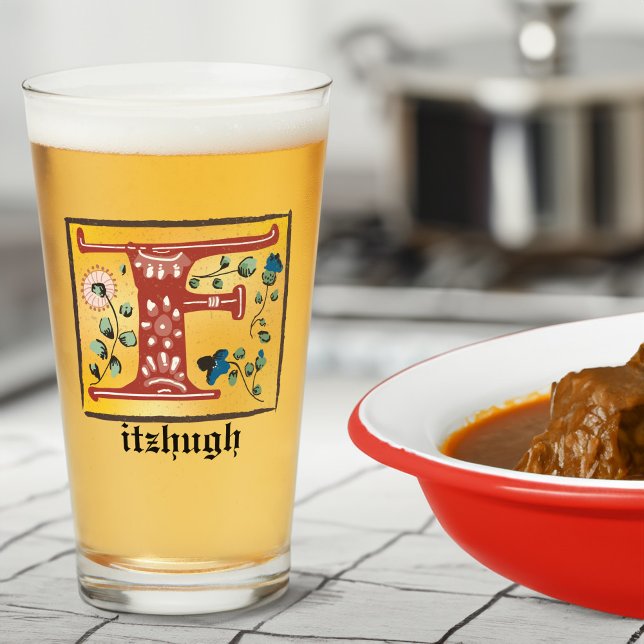 Medieval Floral Illuminated Letter F Monogram Glass (Creator Uploaded)