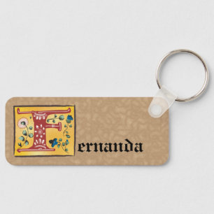 Medieval Floral Illuminated Letter F Monogram Keychain