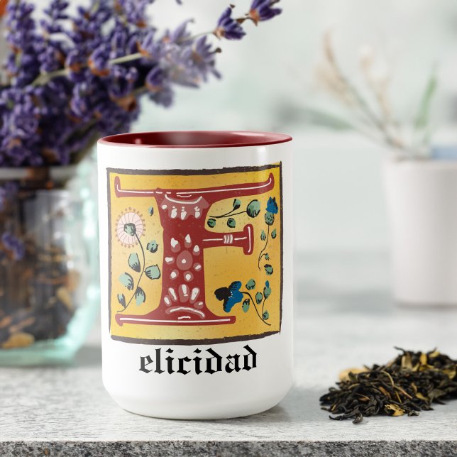 Medieval Floral Illuminated Letter F Monogram Mug (Creator Uploaded)