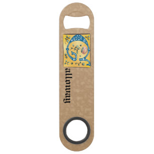 Medieval Floral Illuminated Letter G Monogram Bar Key