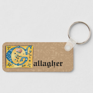 Medieval Floral Illuminated Letter G Monogram Keychain