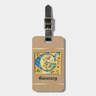 Medieval Floral Illuminated Letter G Monogram Luggage Tag