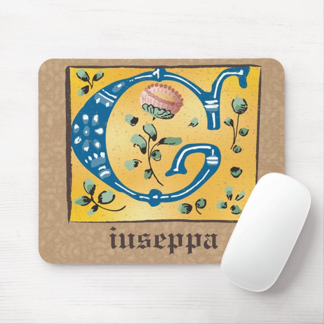 Medieval Floral Illuminated Letter G Monogram Mouse Pad (With Mouse)