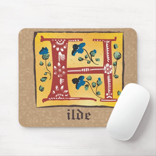 Medieval Floral Illuminated Letter H Monogram Mouse Pad (With Mouse)