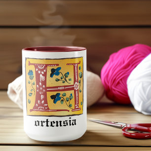 Medieval Floral Illuminated Letter H Monogram Mug