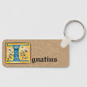 Medieval Floral Illuminated Letter I Monogram Keychain