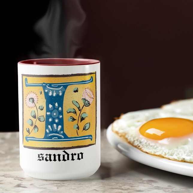 Medieval Floral Illuminated Letter I Monogram Mug (Creator Uploaded)