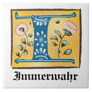 Medieval Floral Illuminated Letter I Monogram Tile