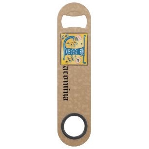 Medieval Floral Illuminated Letter J Monogram Bar Key