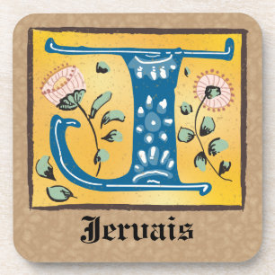 Medieval Floral Illuminated Letter J Monogram Coaster