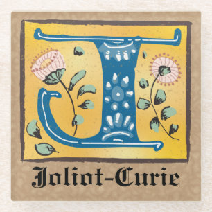 Medieval Floral Illuminated Letter J Monogram Glass Coaster