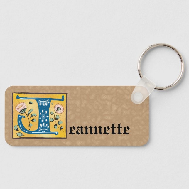 Medieval Floral Illuminated Letter J Monogram Keychain (Front)
