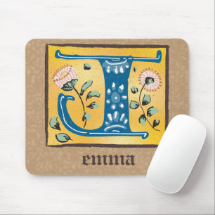 Medieval Floral Illuminated Letter J Monogram Mouse Pad