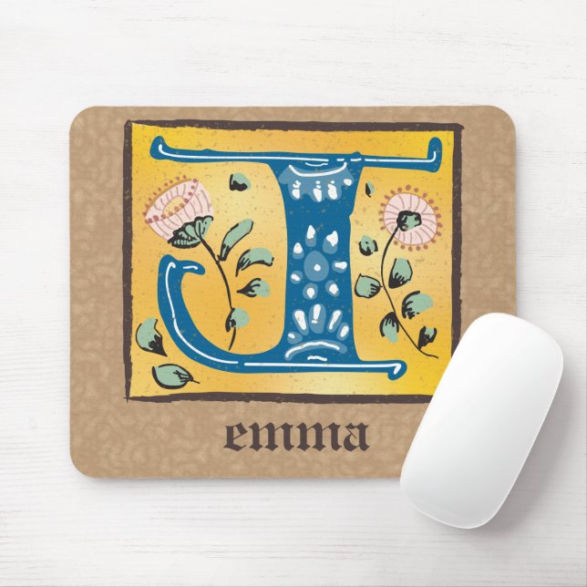 Medieval Floral Illuminated Letter J Monogram Mouse Pad (With Mouse)