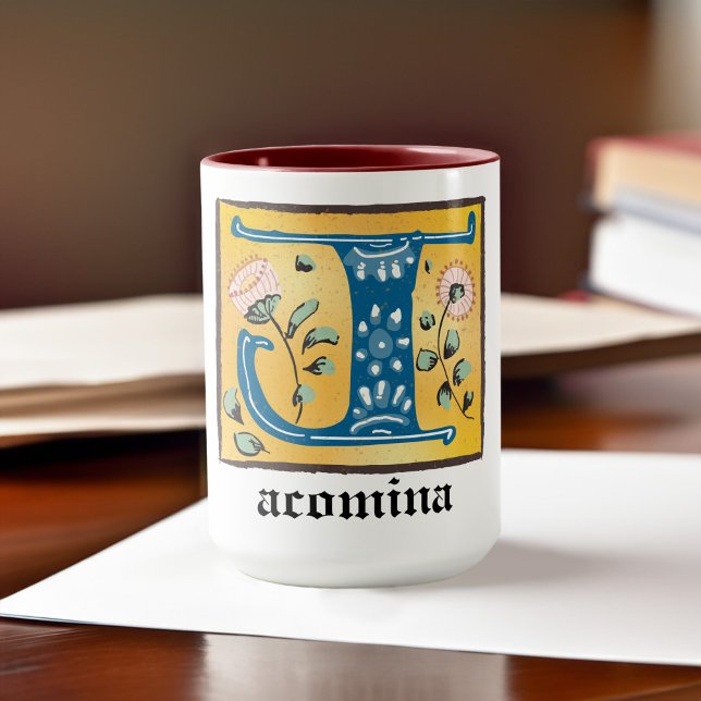 Medieval Floral Illuminated Letter J Monogram Mug (Creator Uploaded)