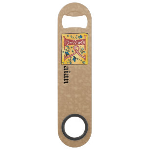 Medieval Floral Illuminated Letter K Monogram Bar Key